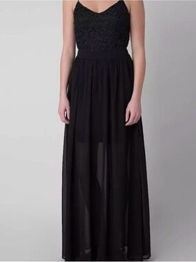 Double Zero Black Lace & Chiffon Maxi Dress